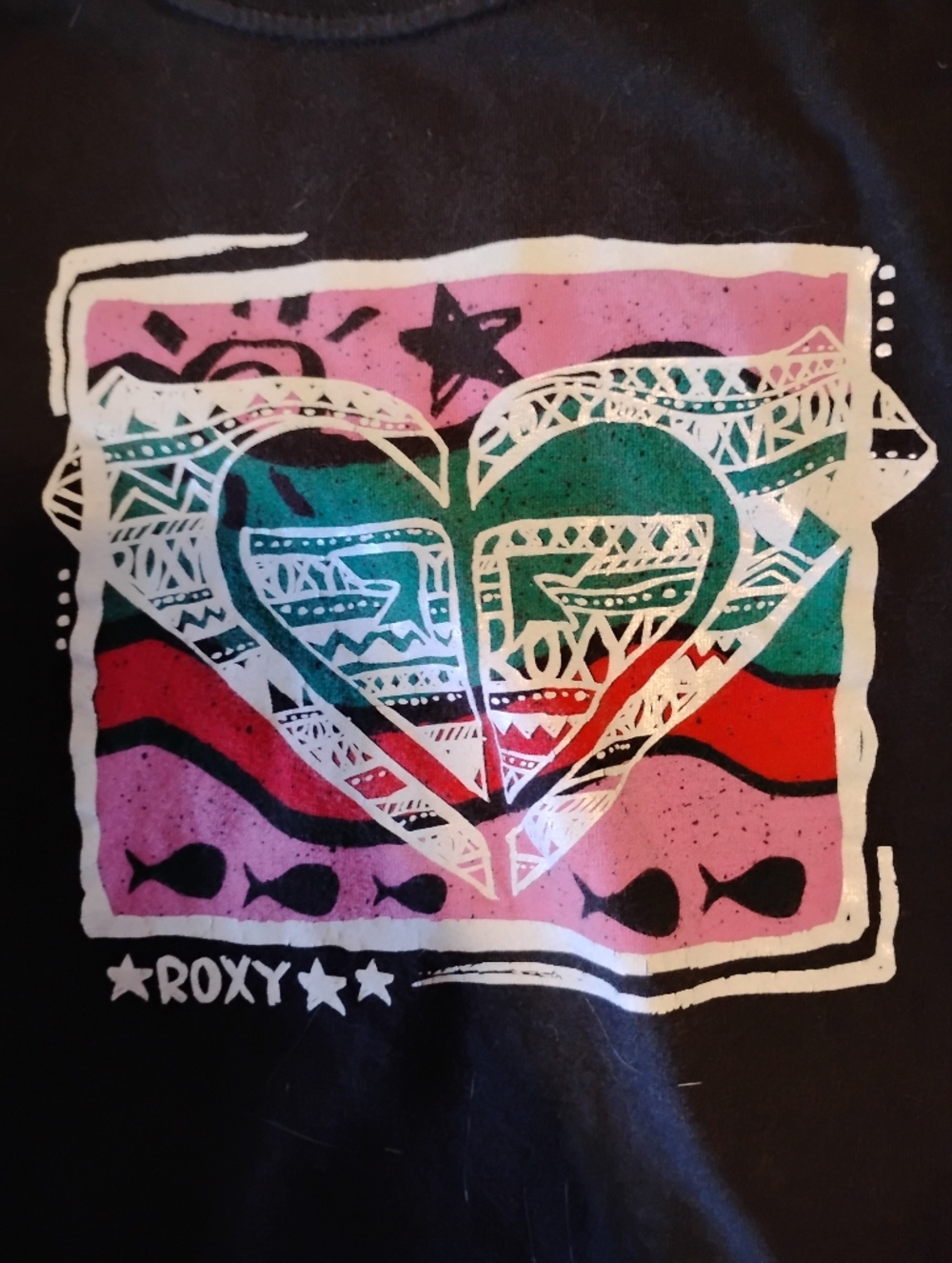 Roxy Black Long Sleeve Tee with Multicolor Heart Graphic